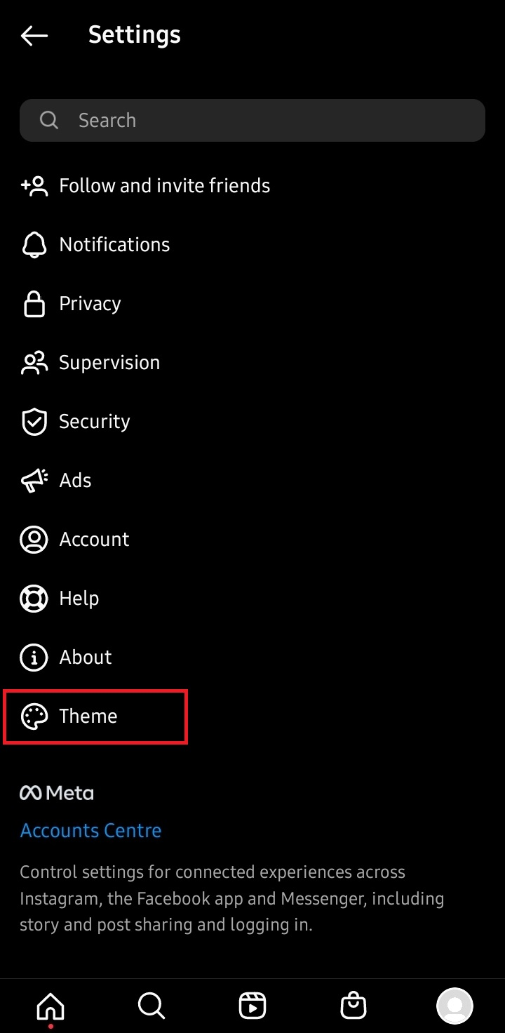 instagram theme settings