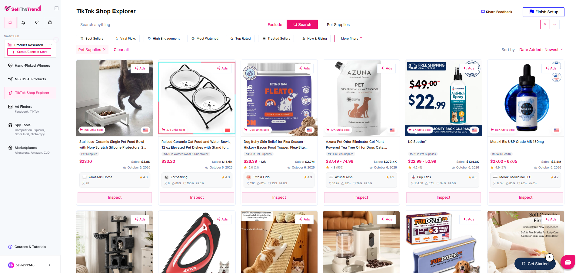 Pet products on Sell The Trend screenshot.