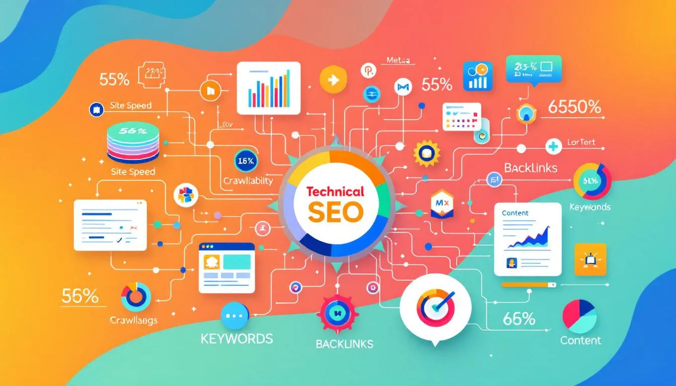An illustration of technical SEO elements.