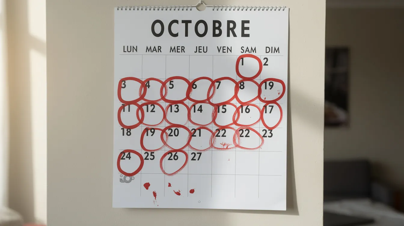 L'image montre un calendrier mural avec plusieurs dates entourées au feutre rouge, indiquant des échéances importantes liées à des contrôles de conformité en matière d'assainissement non collectif. Ce calendrier peut servir de référence pour les propriétaires afin de respecter les délais imposés par le service public concernant les travaux d'assainissement.