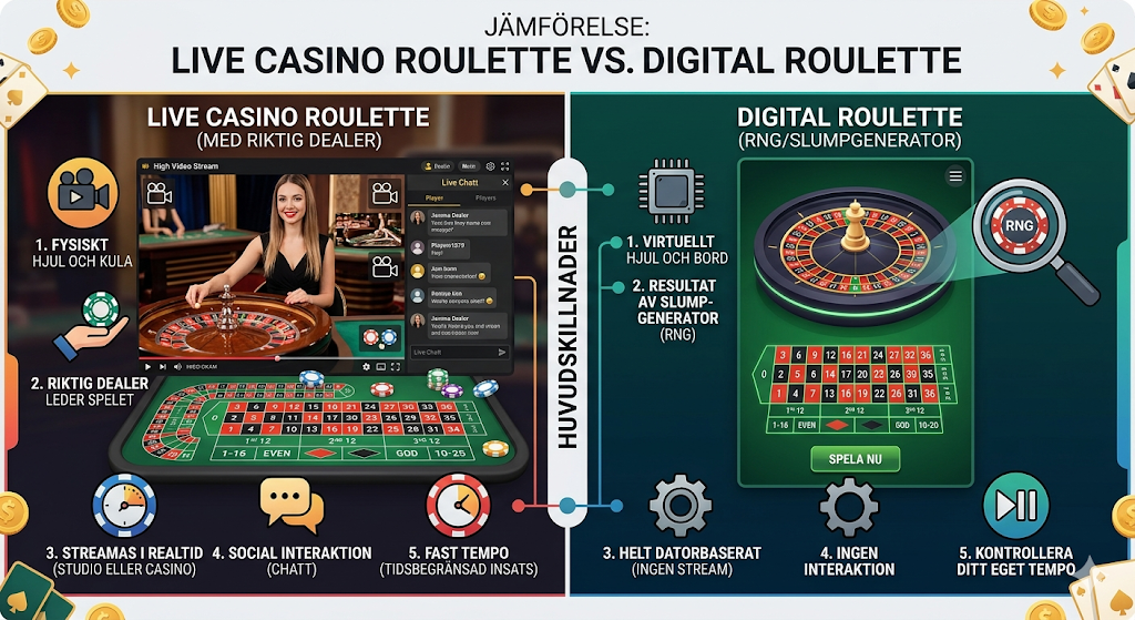 Live roulette vs digital roulette