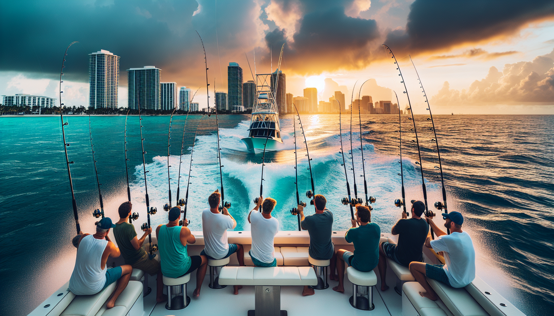 A group of anglers on a fishing charter boat in Fort Lauderdale