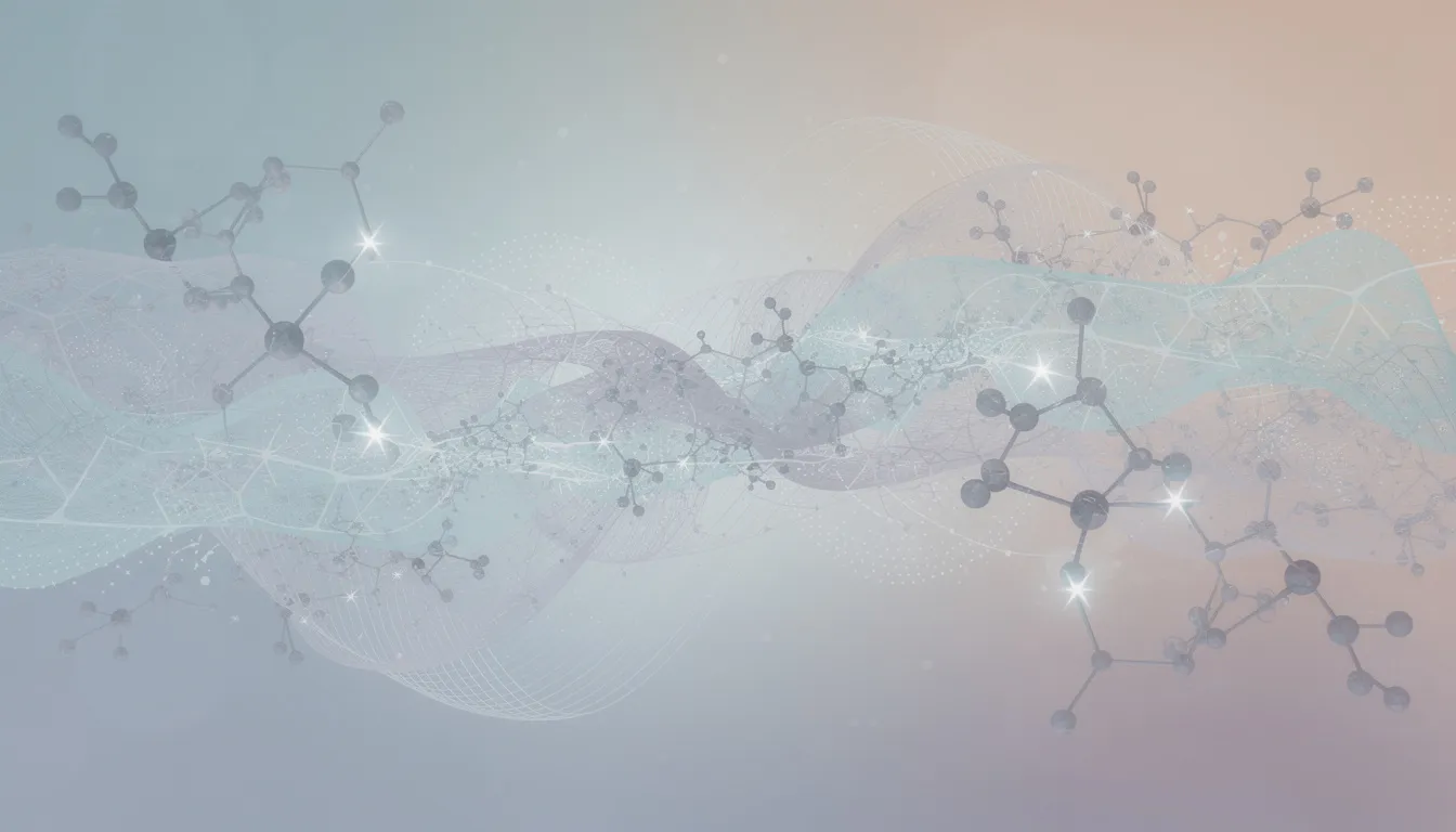 Die abstrakte Darstellung zeigt Moleküle und chemische Verbindungen in sanften Farben, die die Struktur von Cannabinoiden wie THC und CBD symbolisieren. Die sanften Farbtöne vermitteln ein Gefühl von Harmonie und Wissenschaft, während sie die komplexen Eigenschaften und Wirkungen dieser Substanzen darstellen.