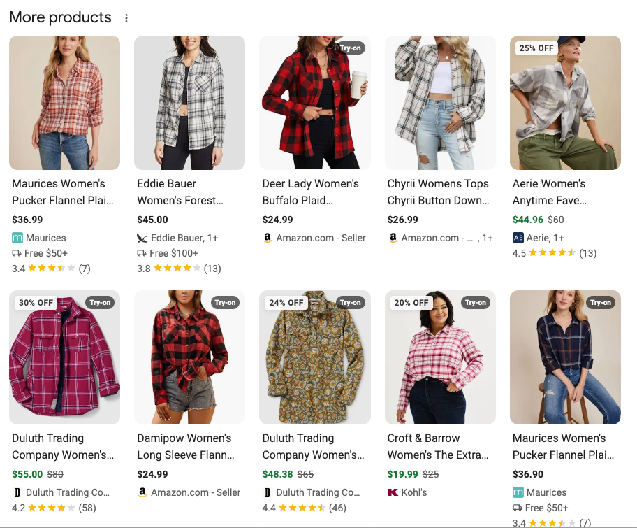 More Products section shows additional options beyond the top search results