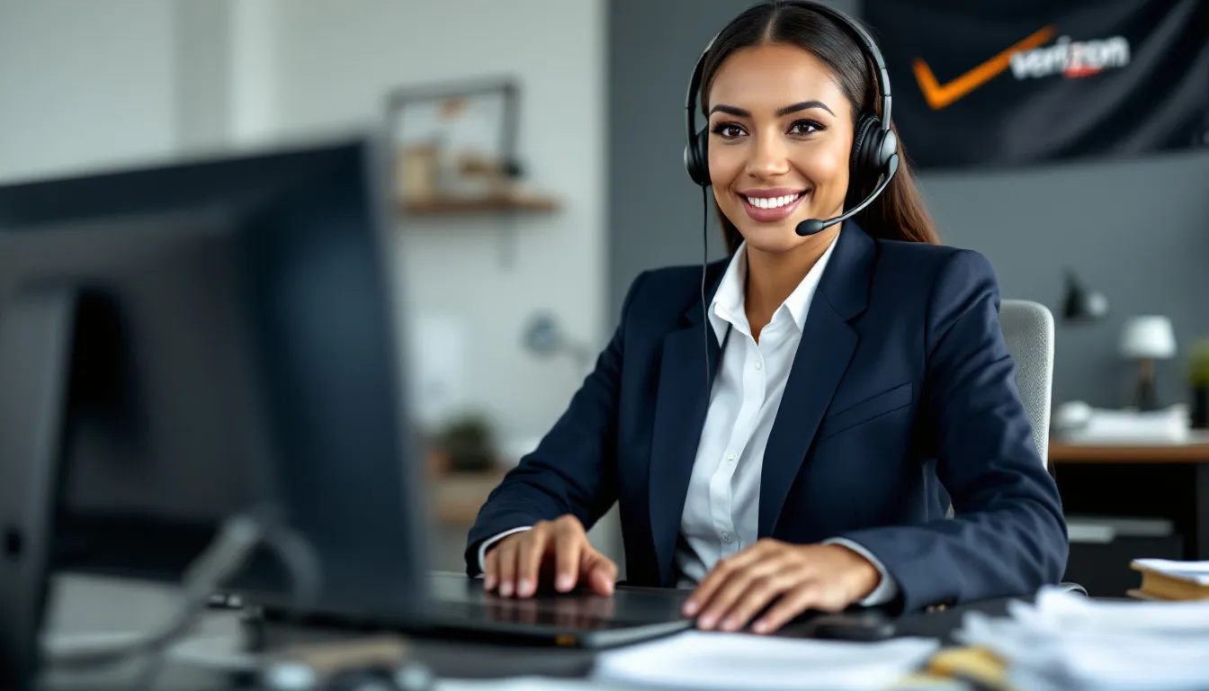 A Verizon customer service representative is on the phone, assisting a customer with the activation of their new iPhone. The representative provides guidance on how to set up the device, including instructions for using a physical SIM card or eSIM to complete the activation process on the Verizon network.