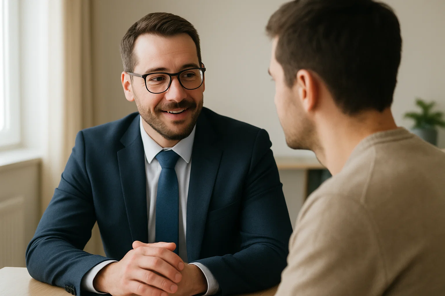 Financial adviser meeting with a client about getting professional IVA support.