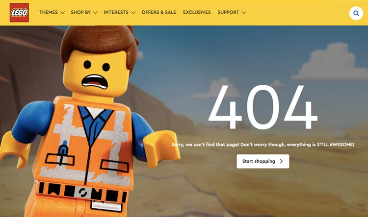 Screenshot of Lego's 404 page