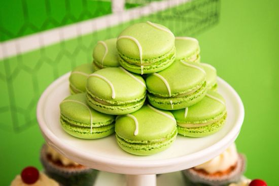 The following items make great additions to your dessert buffet: tennis themed cookies, cakes, cupcakes and macarons. Picture source: Pinterest.