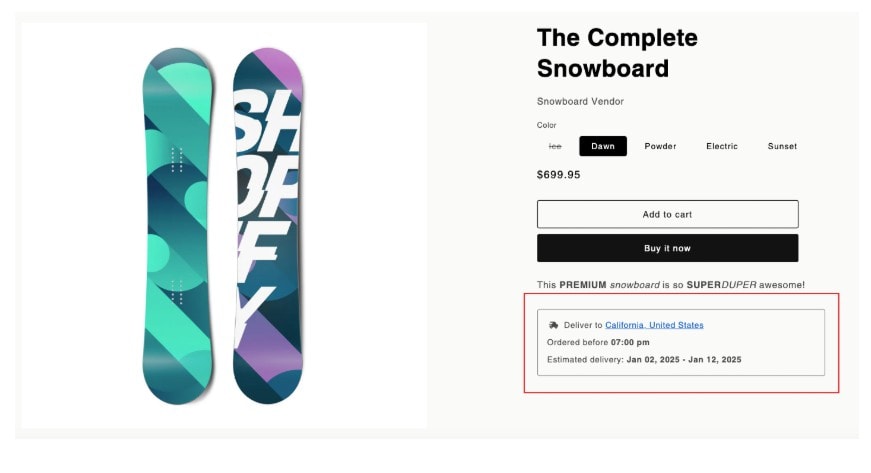 Shopify estimated delivery date: ParcelPanel's pre-purchase EDD sample