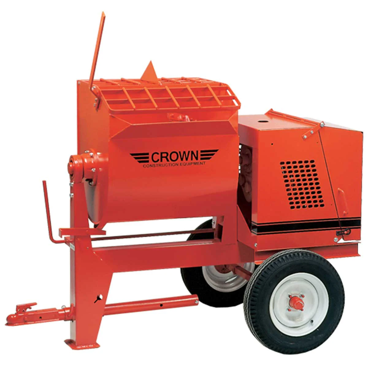 A powerful mixer for concrete pouring into a wheelbarrow with precision and safety.