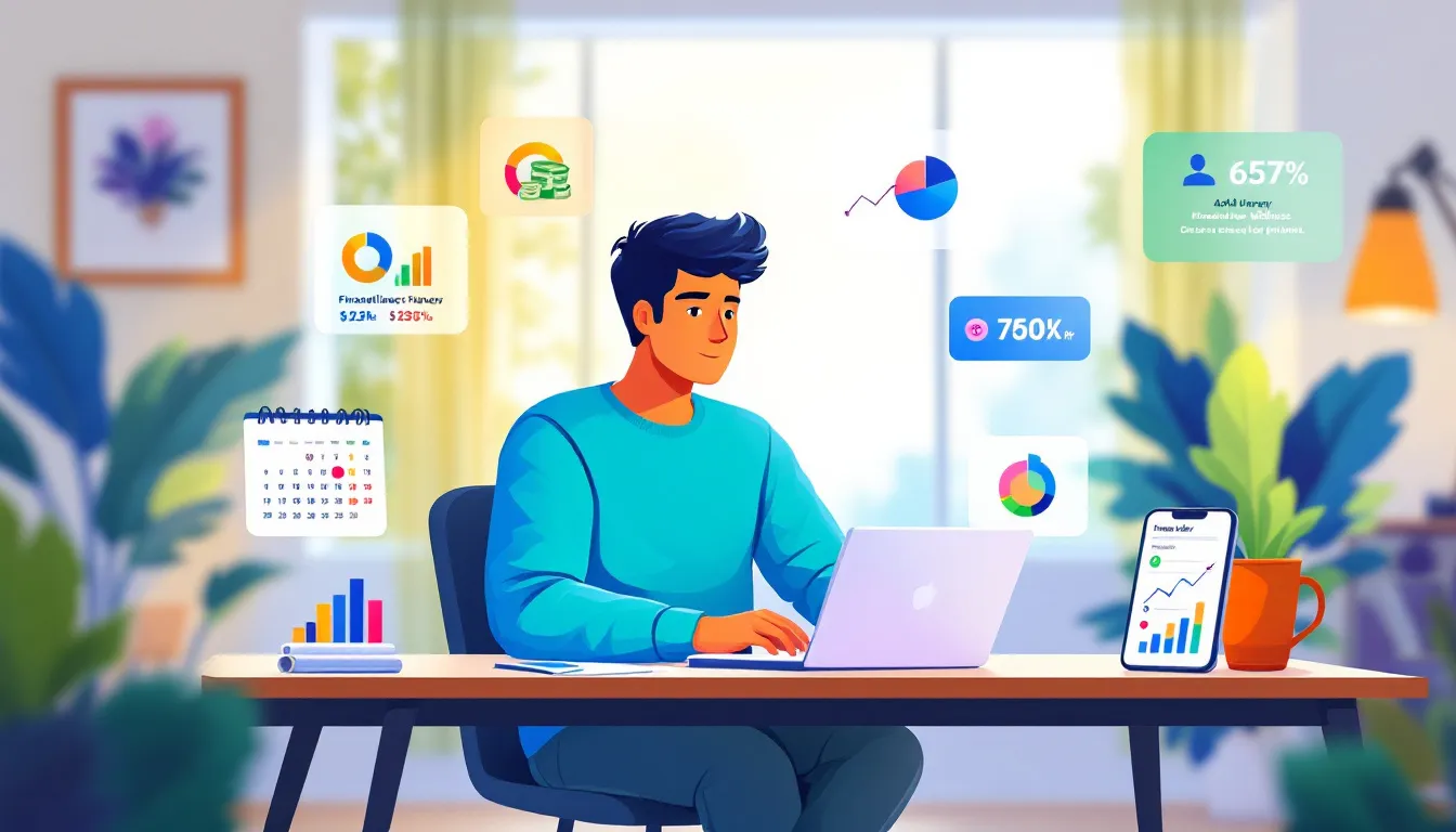 An illustration representing financial wellness, showing a person managing their finances.