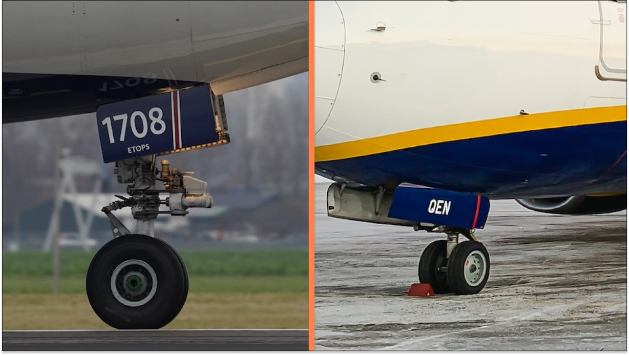 Different front landing gears between Airbus and Boeing.