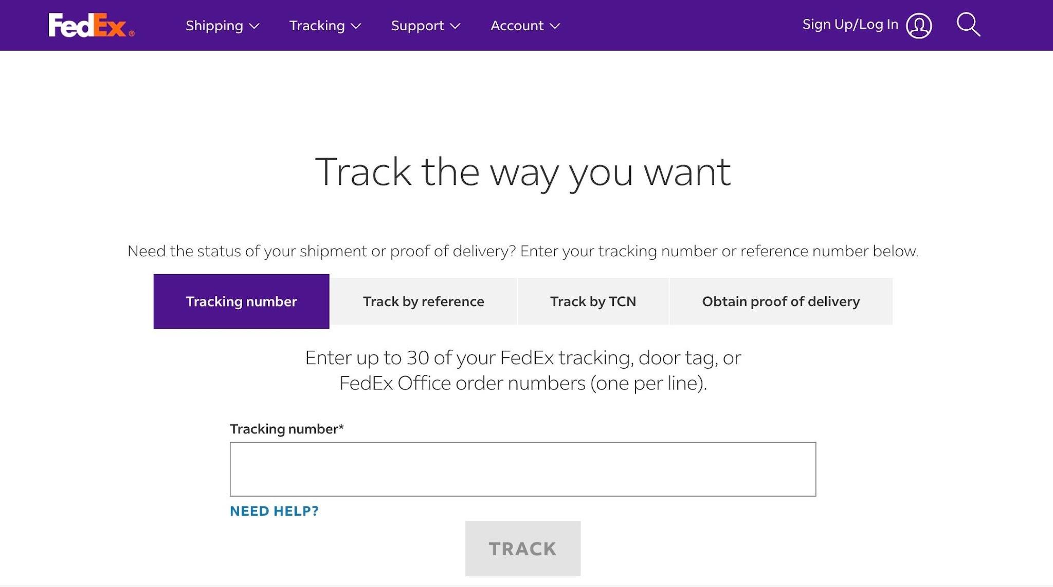 FedEx tracking page example