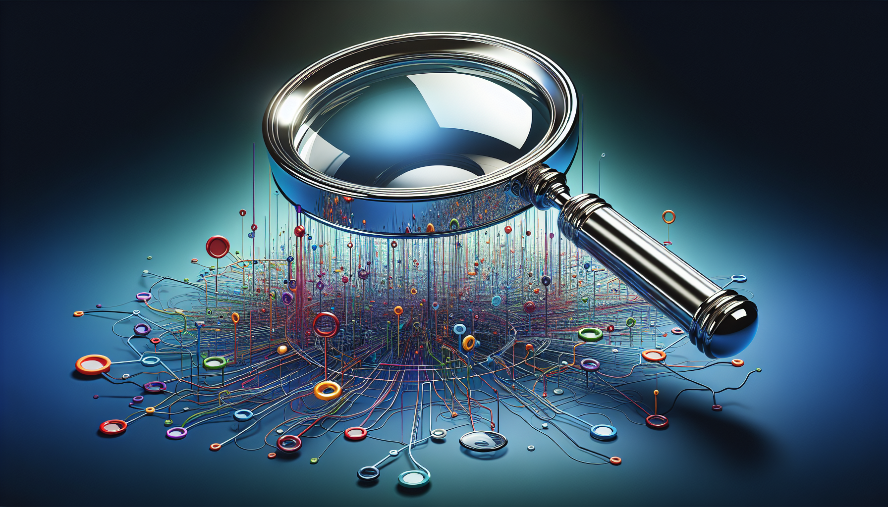 Illustration of a magnifying glass over a web page, symbolizing search engine optimization