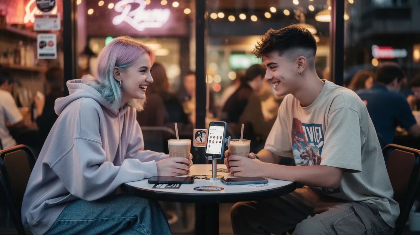 The image depicts a diverse group of Gen Z individuals engaging in a casual outdoor gathering, showcasing their unique personalities and connection. Unlike previous generations, they prioritize meaningful connections and open communication in their romantic relationships, often using social media platforms and dating apps to navigate compatibility and relationship satisfaction.