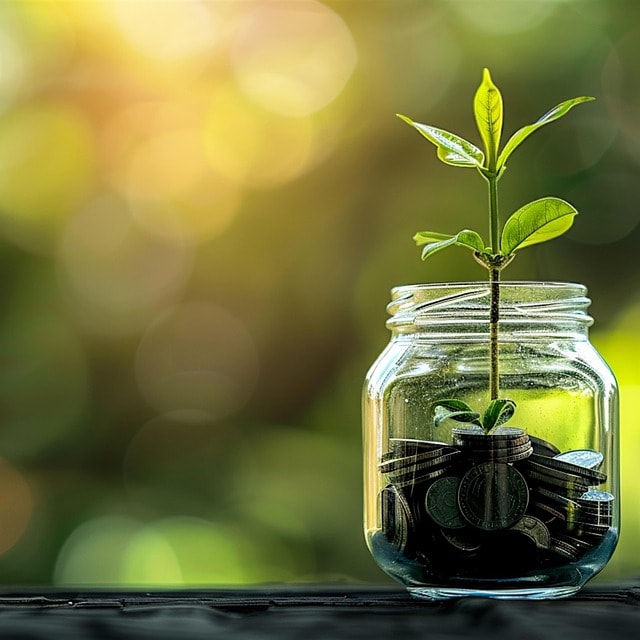 seedling, coins, jar, glass, pant grow, currency, grow rich, green seedling, invest smart, investment, money, finance, business, profit, wealth, financial, benefit, deposit, green background, energy, green, eco, plant, nature, wind