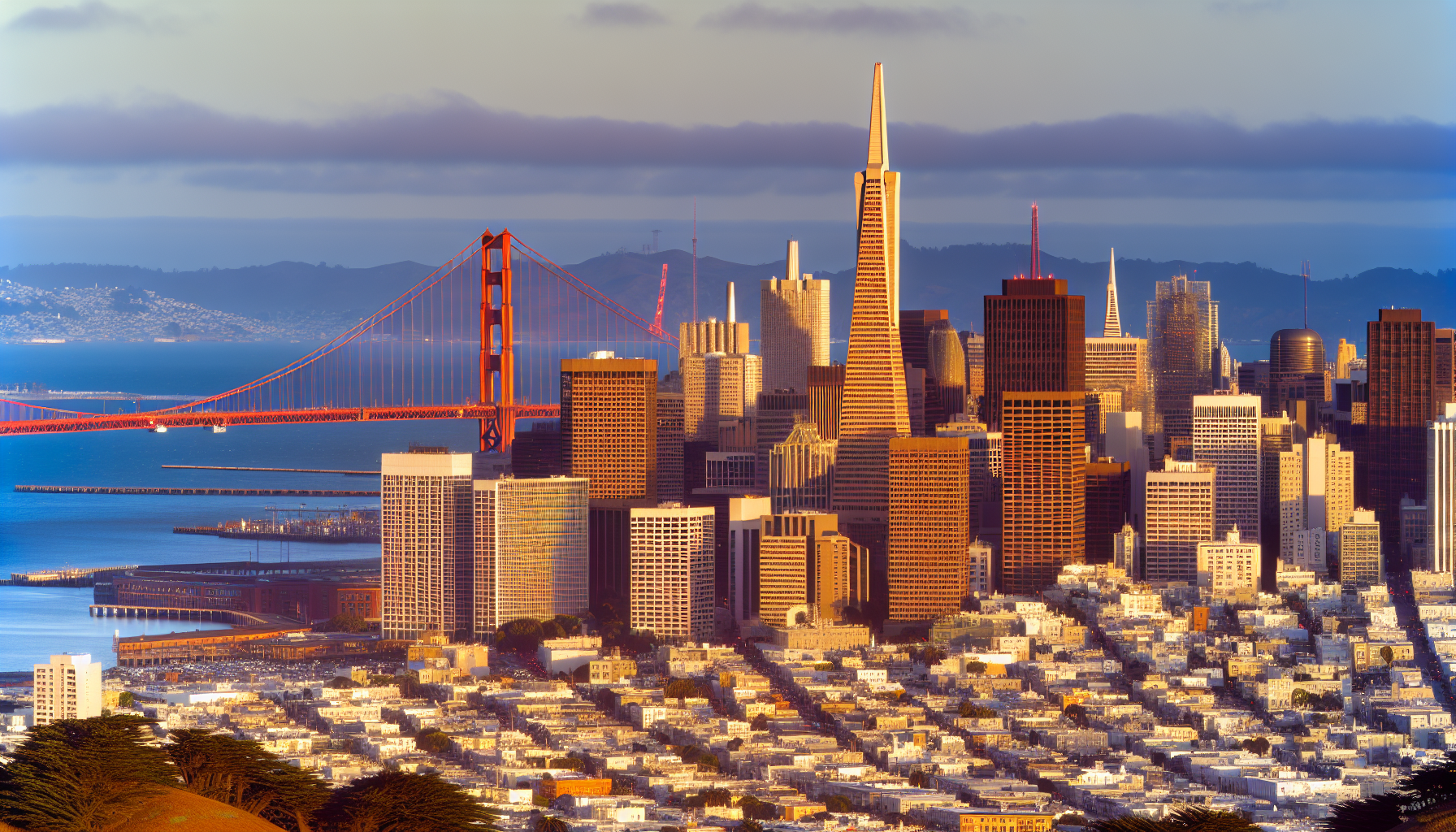 Diverse San Francisco skyline with iconic landmarks
