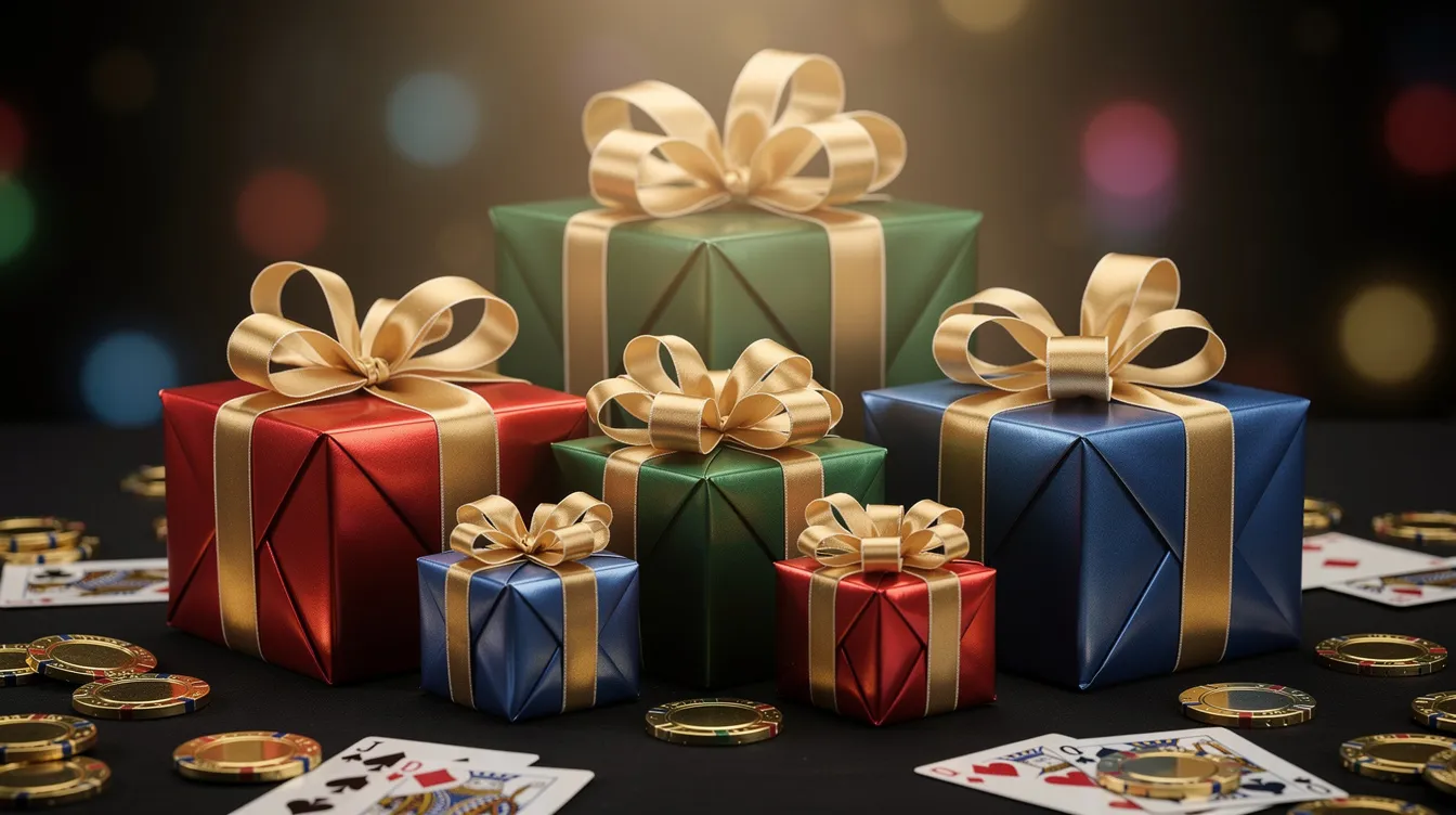 The image features beautifully wrapped gift boxes adorned with colorful ribbons, symbolizing the excitement of glory casino bonuses and rewards. These gifts suggest enticing offers like welcome bonuses and spins of glory, perfect for those eager to explore online casinos and win big.