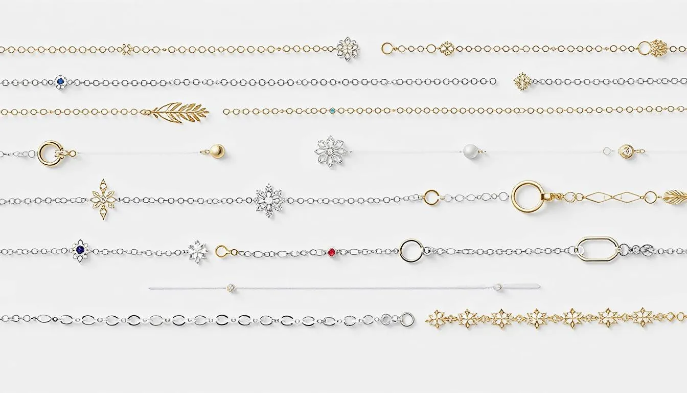 The image showcases a collection of elegant sterling silver anklets and ankle bracelets, each designed to complement various personal styles and occasions. These high-quality accessories, adorned with charms and pearls, provide a beautiful touch to any outfit, making them ideal for elevating your jewellery collection.