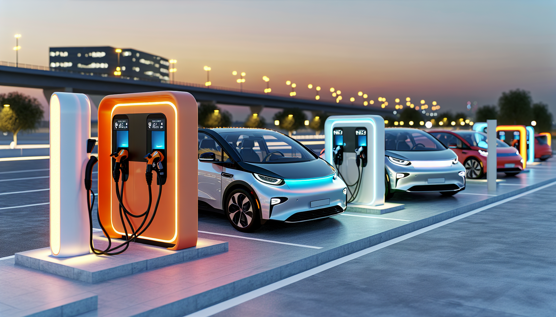 Electric cars charging at a station
