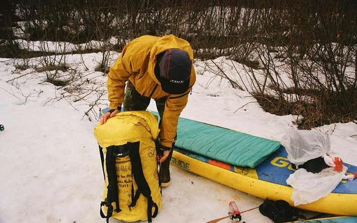 inflatable paddle board in snow