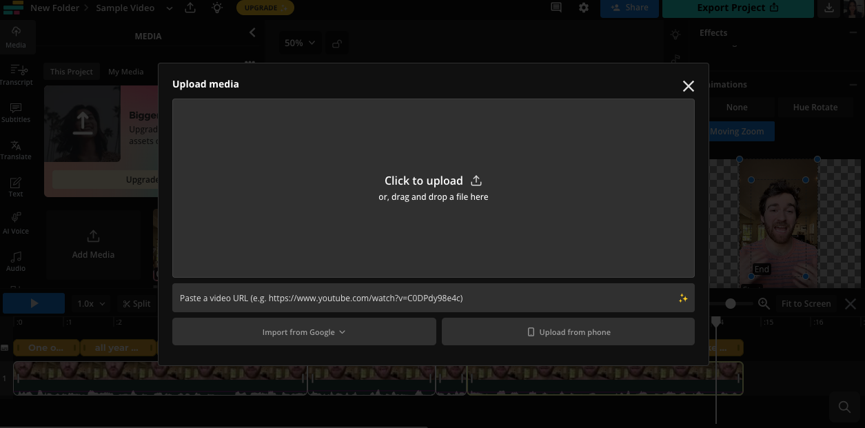 Kapwing Media Tab