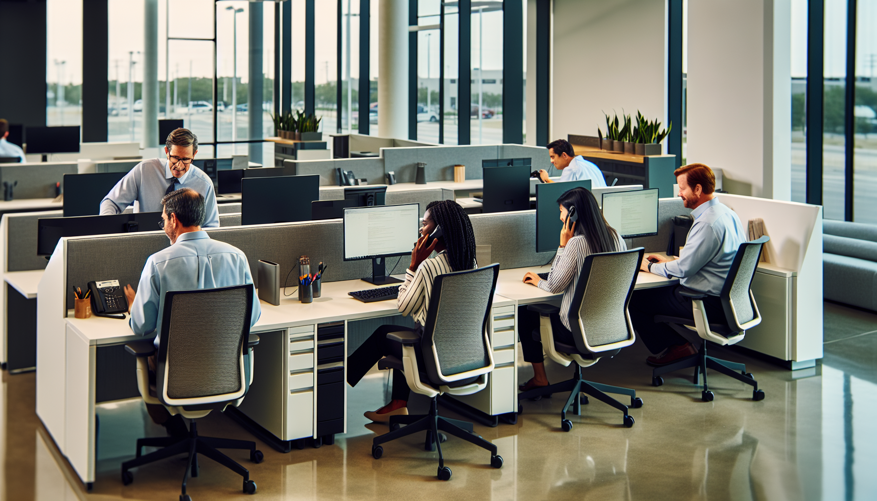 Diverse group of employees in a modern office setting