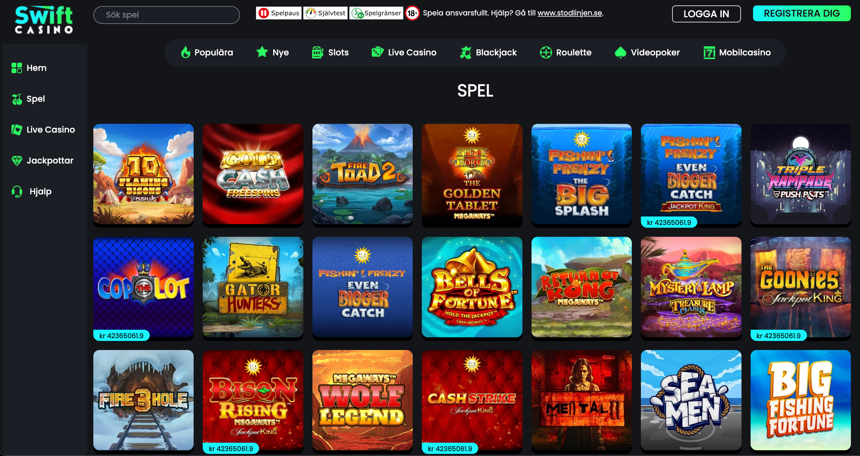 Swift casinos spelutbud