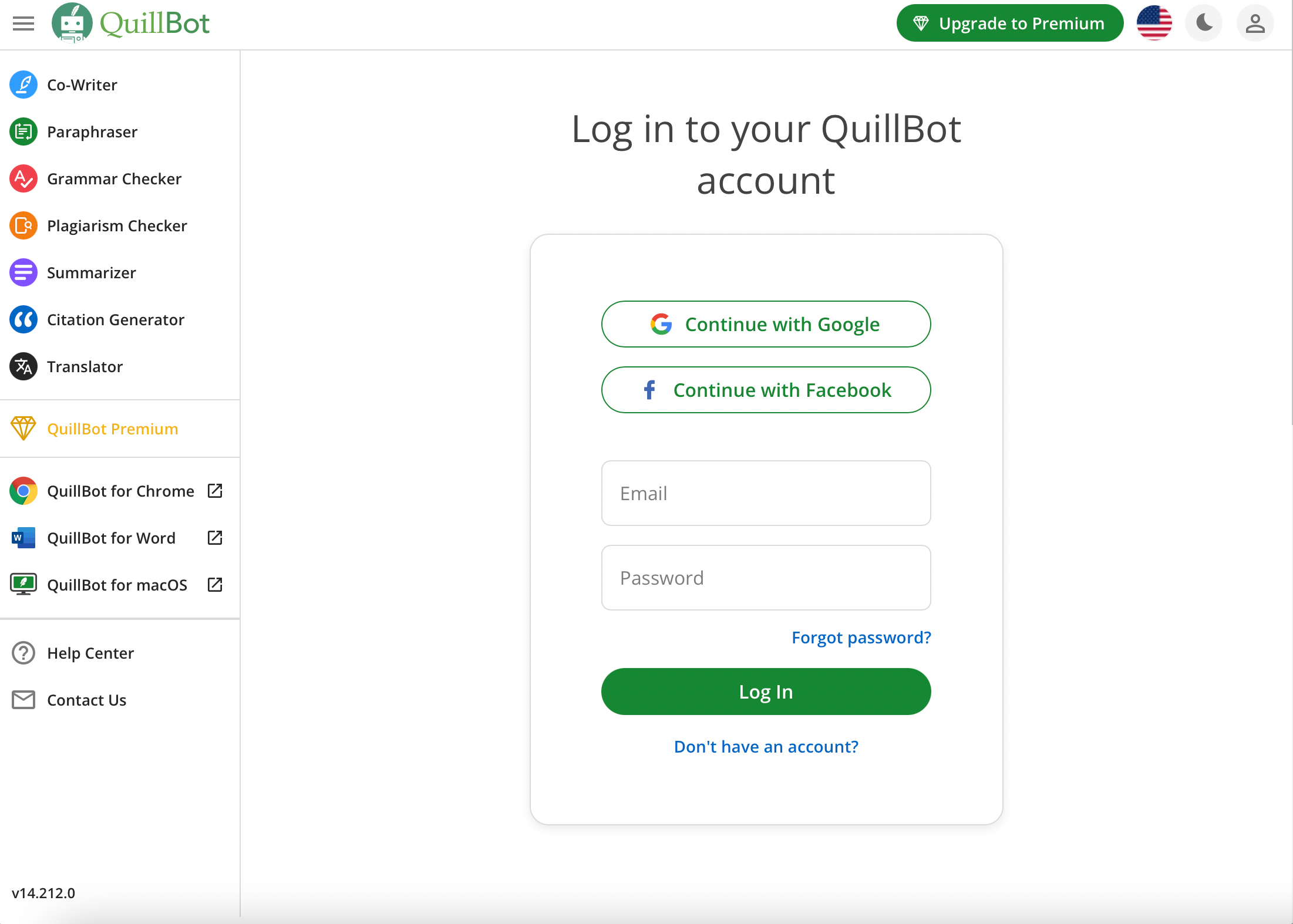 Quillbot login and signup page