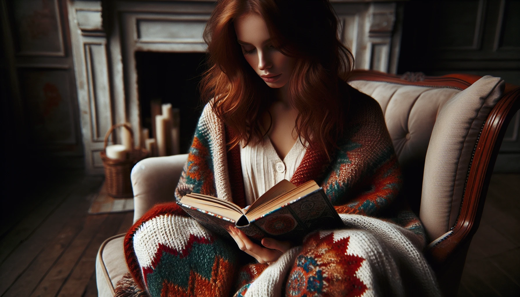 A woman reading a book with a mysterious cover, symbolizing the exploration of a man's secret obsession