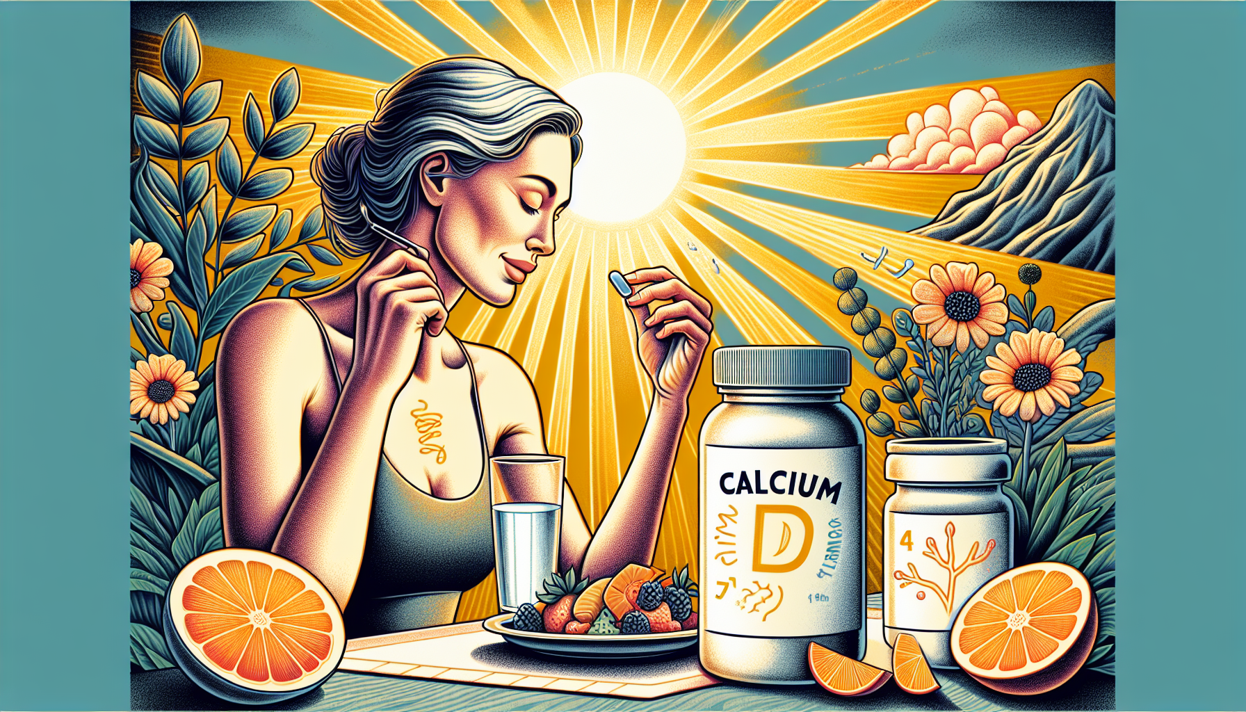 Vrouw die calcium en vitamine D supplementen inneemt voor sterke botten