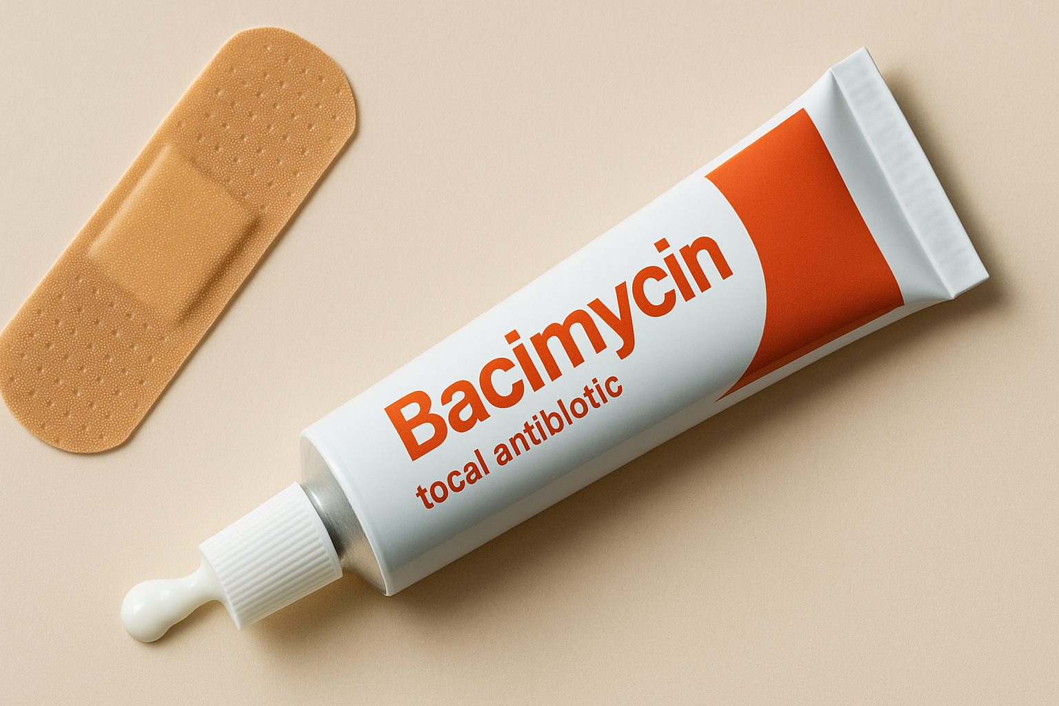 Lokal antibiotikasalve og plaster mot sår og infeksjoner vist i et klinisk og rent miljø uten tekst på bildet.