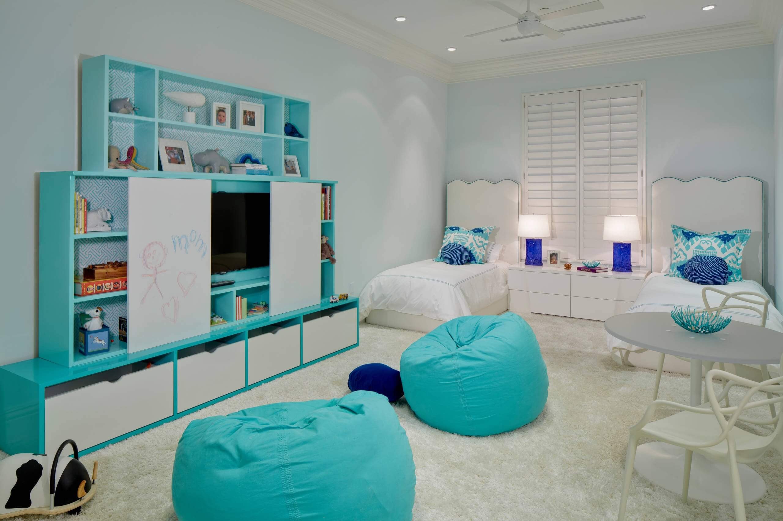 pastel green kids room interior