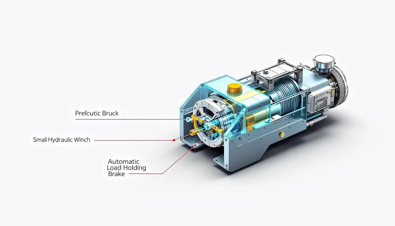 A hydraulic winch for small tow truck with a focus on its automatic load holding brake.