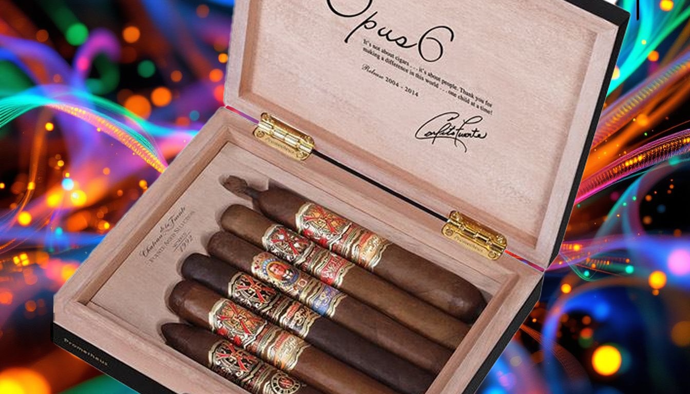 A close-up of the Opus6 collection, featuring various cigars.