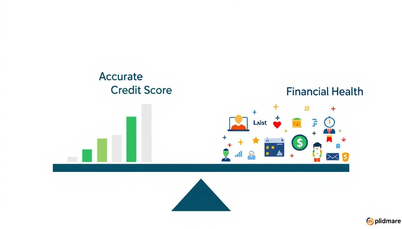 A visual representation of the importance of accurate credit scores, featuring a scale balancing accuracy and financial health.
