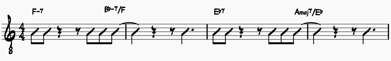 Two Measure Rhythm Anticipating the Next Chord Over First 4 Bars of All The Things You Are