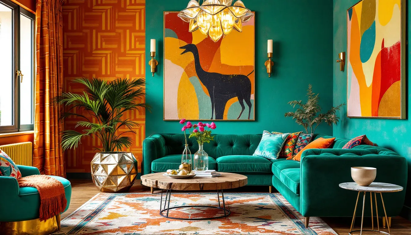 A vibrant room showcasing how to decorate with bold and bright colors with various textures.