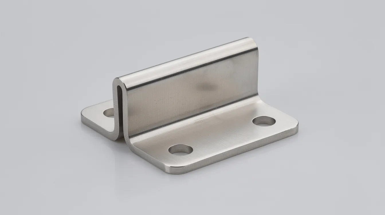 The image depicts a clean, cold-bent stainless steel bracket with a smooth, polished surface, showcasing its corrosion resistance and absence of visible cracks. This austenitic stainless steel piece exemplifies precision in the bending process, likely achieved using advanced bending machines or a press brake.