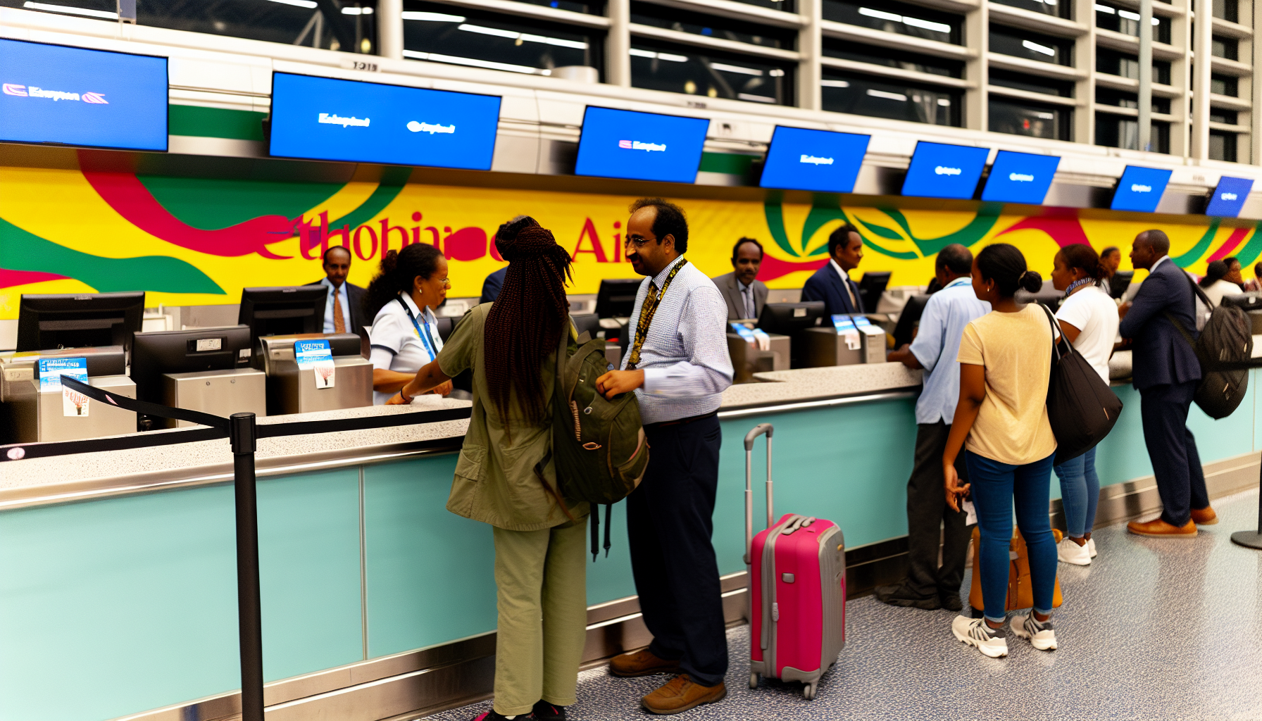 Ethiopian Airlines check-in counter at JFK Terminal 8