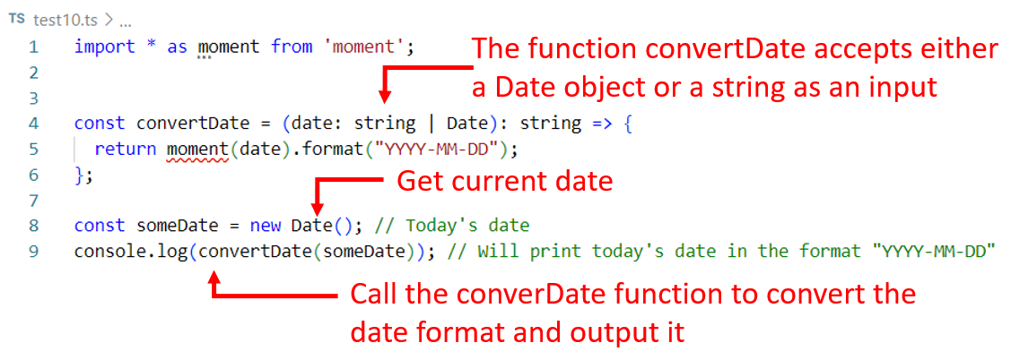 Example of using moment.format() method