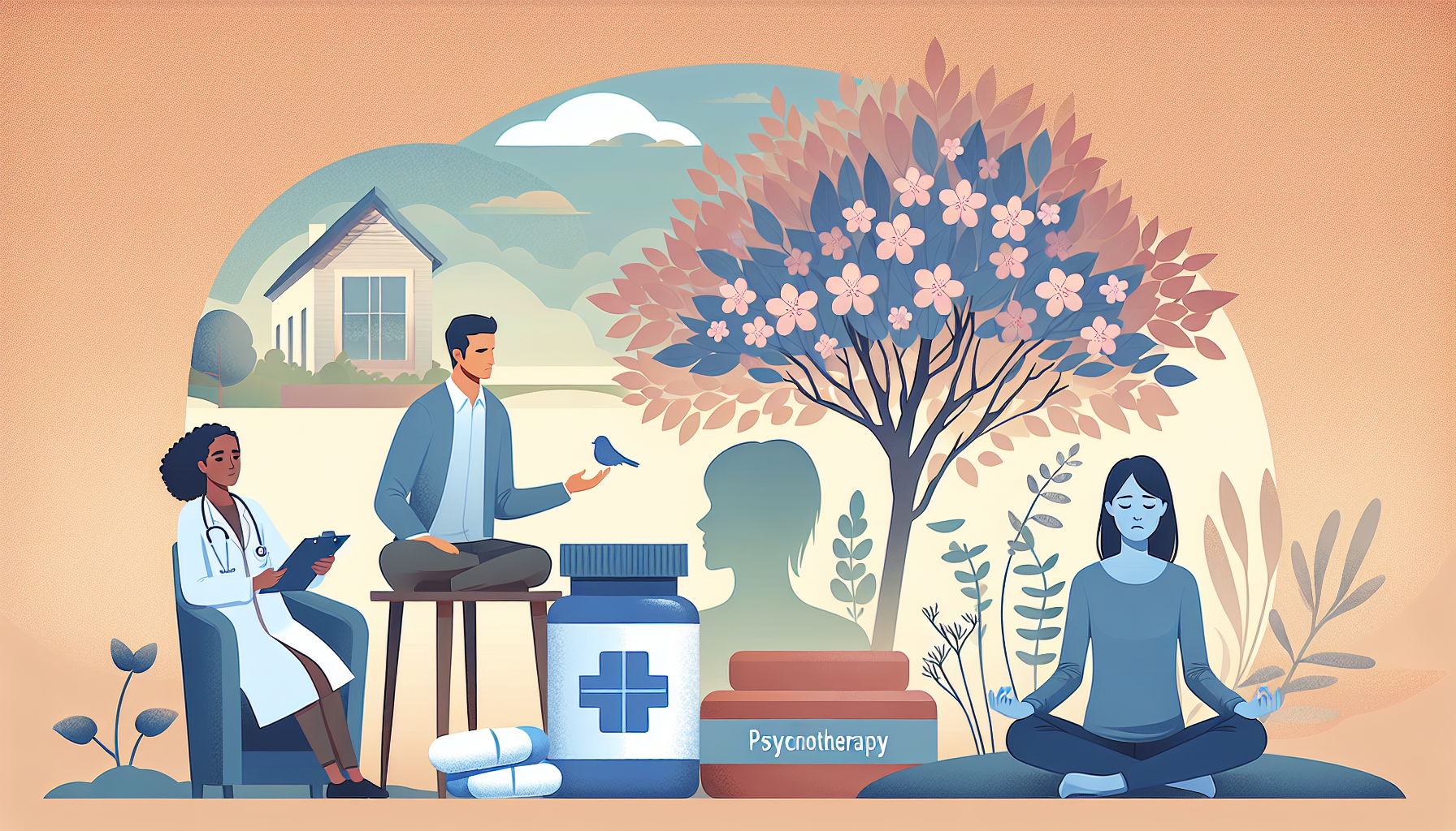 Illustration of various PTSD treatment options