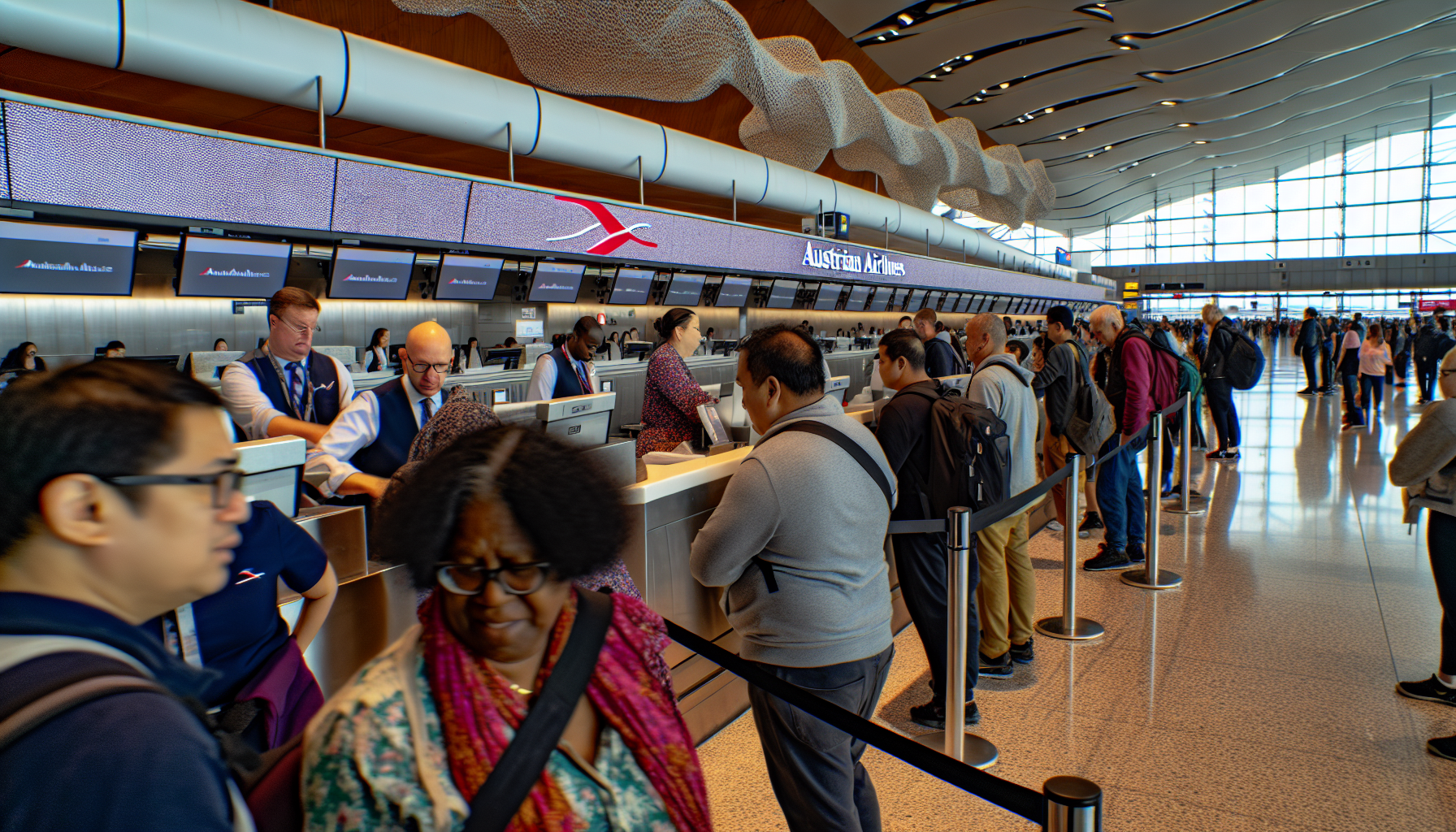 Austrian Airlines check-in counter at JFK Terminal 1