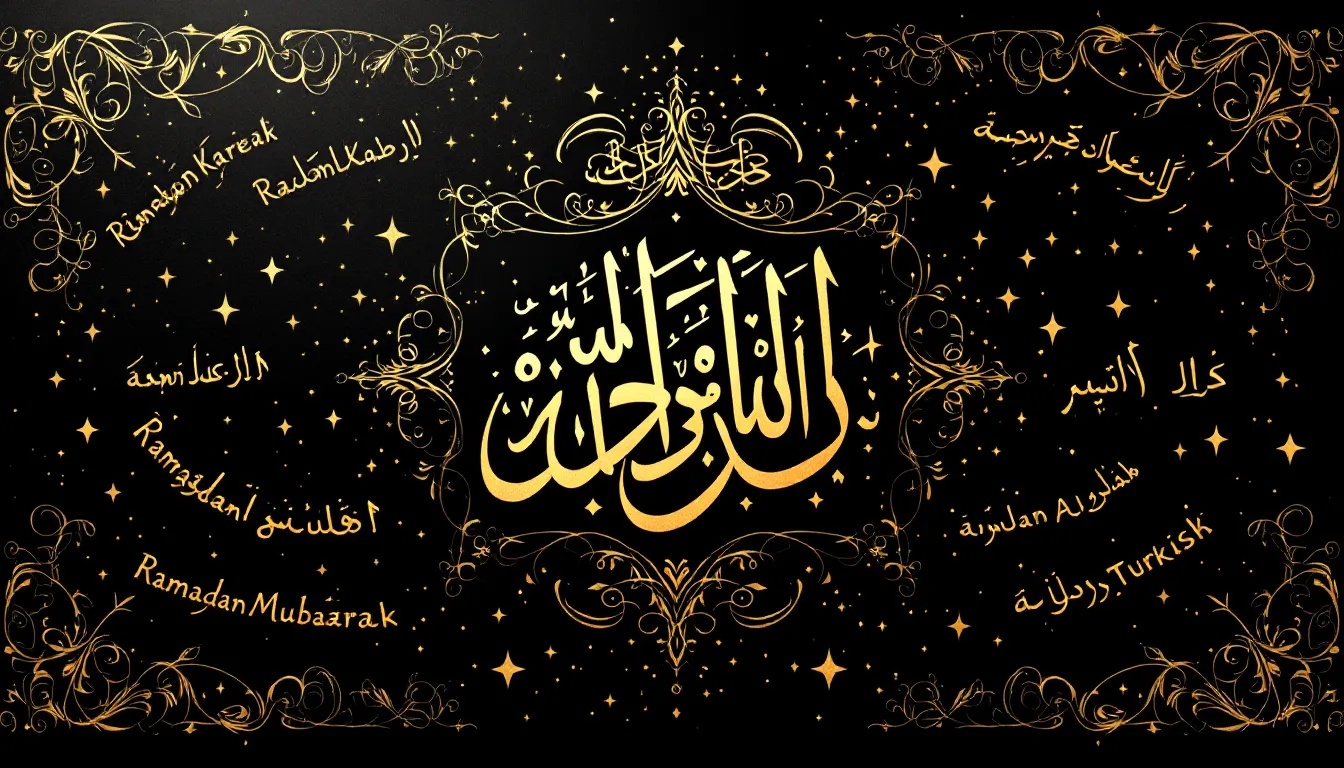 A beautiful display of Ramadan greetings in various languages.