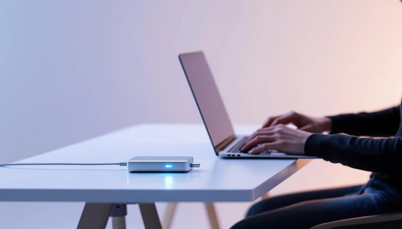 Eine Person sichert ihre Daten auf einer externen Festplatte.