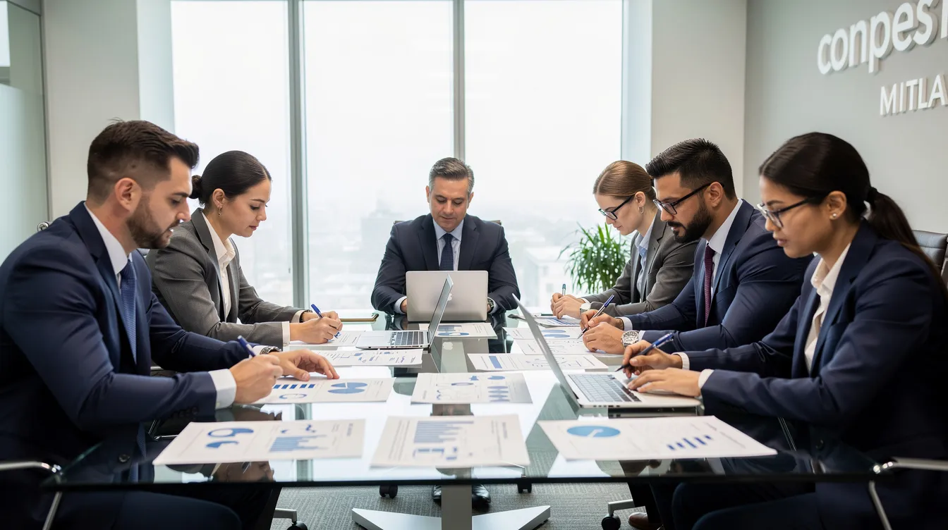 A professional team is gathered around a conference table, reviewing project documents related to a milk powder manufacturing plant. They are discussing financial projections and strategies for the milk powder industry, focusing on operational costs and market trends.