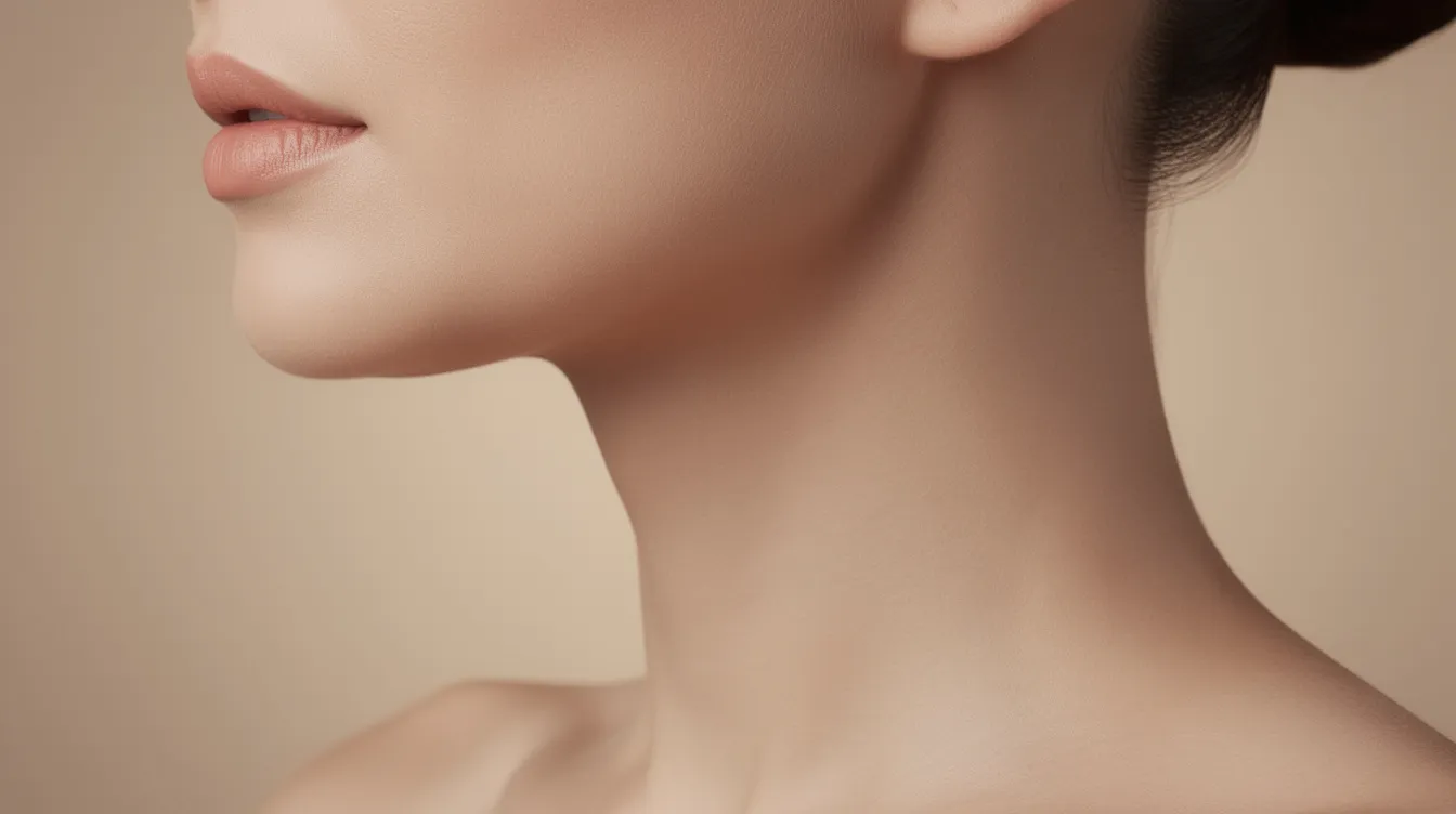 The image shows a side profile of a person's neck and chin area, highlighting smooth, contoured skin under soft studio lighting, indicative of effective skin tightening and rejuvenation. This visual suggests the benefits of endolift treatment, which stimulates collagen production and addresses moderate skin laxity for a more youthful appearance.