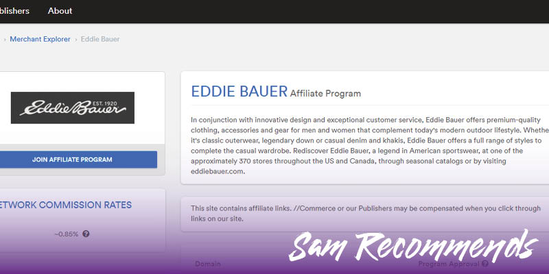Eddie Bauer SOVRNCommerce affiliate info page