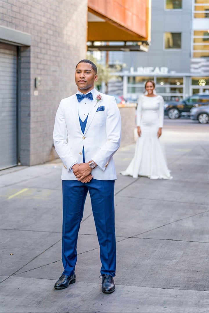 An emotional first look moment between a couple on their wedding day.