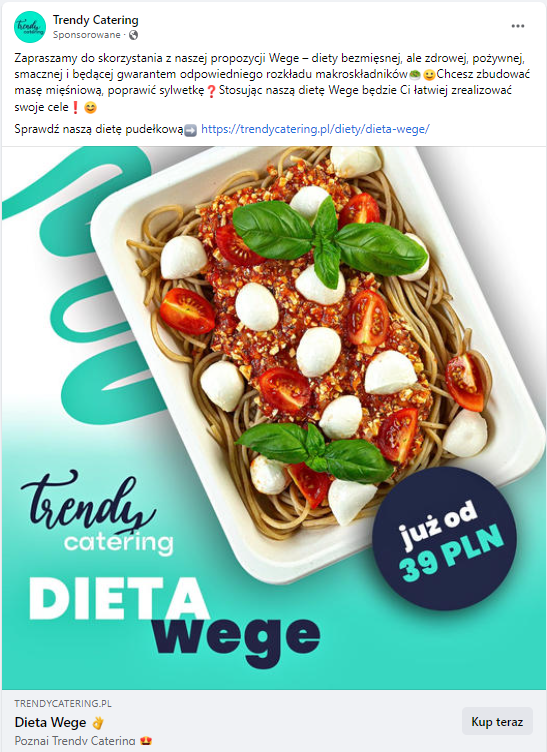 Przykład kampanii sprzedażowej Trendy Catering - zrzut ekranu z FB.